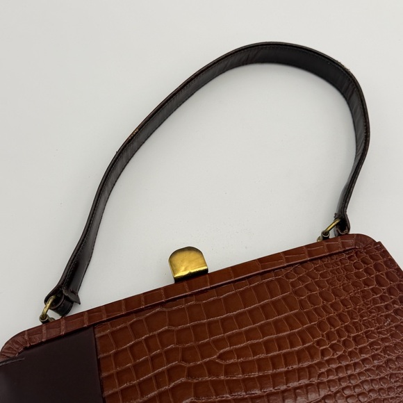 Vintage Lennox Bags Faux Crocodile Print Clasp Handbag 1950s 1960s - Picture 7 of 16